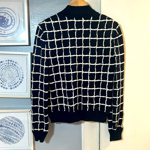 St. John Window Pain Women’s Size 8 Navy Blue White Sweater Jacket Zipper Front - Picture 4 of 8